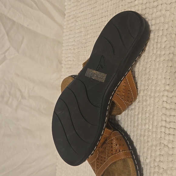 Clarks Brown Leather Open Toe Slip On Slide Sandals Womens Size 9 - Picture 5 of 8